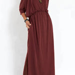 Ultimate Comfort Elastic Waist Half Sleeve Pocketed Slit Maxi Dress