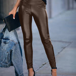 Faux Leather Skinny Elasticated Pencil Pants Leggings