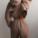 Fashion Casual Hooded Solid Color Two-piece Suit