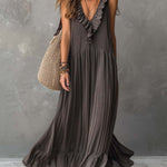 Vintage Ruffled Collar Flare Hem Sleeveless Knitted Maxi Dress