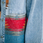 Nadorine Aztec Lapel Long Sleeve Retro Western Denim Jacket