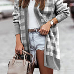 Open Front Oversized Plaid Cardigan Sweater