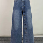 High Waisted Loose Buttoned Pockets Jean Pants Bottoms