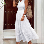 Lace Deep V Wedding Bridal Dress Banquet Evening Party Maxi Dress White Dress