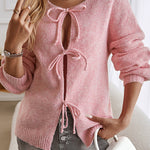 Solid Color Casual Loose Lace-up Knitted Sweater