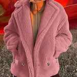 Lapel Fleece Jacket Long Sleeve Pockets Faux Fur Dressy Fall Outfits