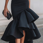 Asymmetrical Ruffle Hem Tailored Midi Dress