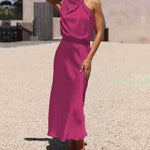 Long Formal Satin Dress Mock Neck High Neck Evening Dress