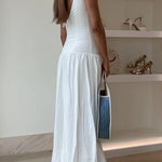 Sleeveless Button Up Backless Swing Maxi Dress