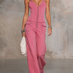 Retro Pink Denim Sleeveless Jumpsuit