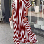 Vintage Pattern Print Boho Long Dress Elegant V Neck Short Sleeve Loose Maxi Dresses