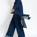 Nadorine Casual Slim Fit Long Blazers Denim Frock Coat