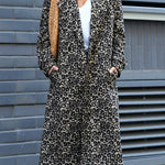 Leopard Affair Animal Print Epaulettes Long Sleeve Pocketed Lapel Midi Trench Coat