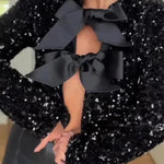 Two Ways To Celebrate Tie-front Bow Sequined Jacket