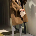 Long Sleeves Loose Buttoned Pockets Solid Color Split-Joint Notched Collar Woolen Coat