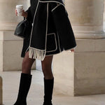 Women's Thickened Loose Woolen Coat with Fringed Scarf