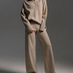 Nadorine Casual Two-Pieces Outfits Lapel V Neck Sweater and Trousers Sets