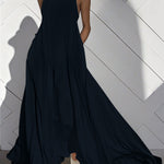 Loose Sleeveless Pockets Solid Color Split-Joint Round-Neck Maxi Dresses