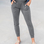 Elastic Waist Drawstring Sweatpants Active Leggings with Pockets