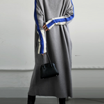 Long Sleeves Loose Contrast Color Stand Collar Maxi Dresses