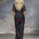 Leopard Print Chiffon Short-sleeved Top And Trousers Set