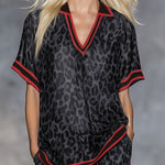 Leopard Print Chiffon Short-sleeved Top And Trousers Set