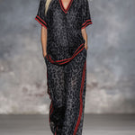Leopard Print Chiffon Short-sleeved Top And Trousers Set