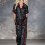 Leopard Print Chiffon Short-sleeved Top And Trousers Set