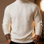 KZZ Men's solid color knitted jacquard turtleneck sweater