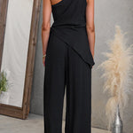 One Shoulder Sleeveless Tie Knot Top High Rise Wide Leg Pants Set