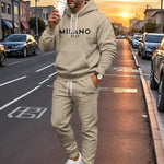 KZZ Men's Printed Hoodie and Drawstring Sweatpants Set, Menswear