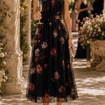 Margovil Sleeveless High Waist Floral Print Flowy Midi Dress