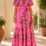Margovil Off Shoulder Floral Print Ruffle Tiered Maxi Dress