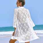 Nadorine Women Lace Crochet Coverups Open Front Cardigan Sheer Cover Up 3/4 Sleeve Kimono (US Only)
