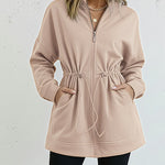 Long Sleeve Waist Drawstring Hooded Coat Casual Loose Fit Cardigan Jacket with Pockets