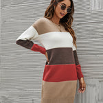 Nadorine Women's Color Block Round Neck Knitted Dress