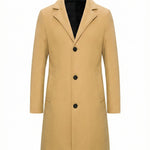 KZZ Men's Solid Button Front Lapel Neck Midi Coat Wear