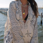 Margovil Collared V Neck Shirt and Side Slit Shorts Vitamin Sea Print Set
