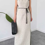 Boat Neck Sleeveless Back Slit Maxi Dress