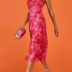Twist Front High Waist Floral Print Midi Dress