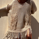 Stylish Dolman Sleeves Pocketed Tassel Sweater