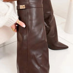 Margovil Zipper Pointed Toe Fold Over Leather High Boots
