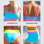 Color Contrast Patchwork Nylon Sporty 3 Piece Bikini Sets