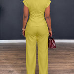 Women's 2 Piece Outfits V Neck Twist Front Slit Top and High Waisted Straight Leg Pants Set Commute Business Casual Suit