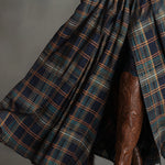 Retro Ethnic Style Belt Blue Faux Suede Plaid Maxi Dress