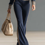 Retro Fashion Sports Hooded Zipper V-neck Dark Blue Knitted Jumpsuit