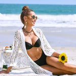 Nadorine Women Lace Crochet Coverups Open Front Cardigan Sheer Cover Up 3/4 Sleeve Kimono (US Only)
