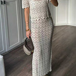 High Rise Zigzag Patterned Side Slit Maxi Skirt