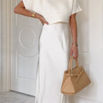 Margovil High Rise Solid Satin Midi Skirt