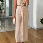 Margovil Crewneck Sleeveless Cut Out Waist Maxi Dress